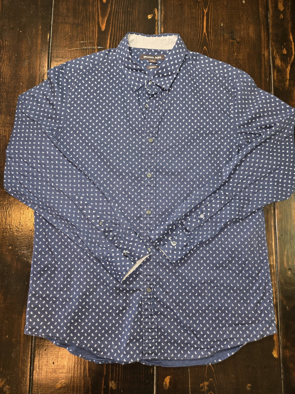 Michael Kors Men's Navy Blue Micro-Print Button-Down Shirt